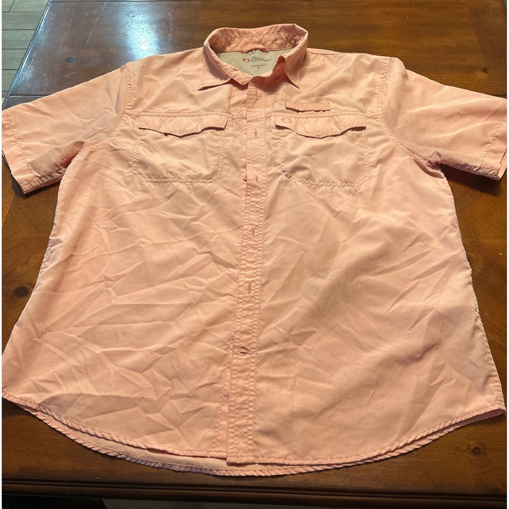 The American Outdoorsman Fishing Shirt Mens L Peach Excellent Short Sleeve Vent